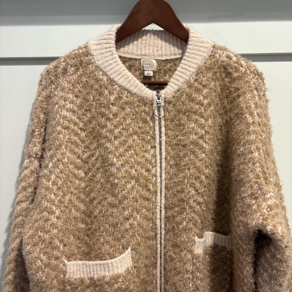 A New Day Sweater Womens Large Beige Tan Zip Up Textured Cardigan Pockets - Picture 3 of 11